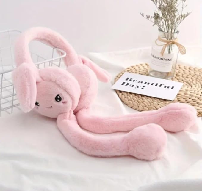 Earmuffs For Kids l Earms with Moving Rabbit Ears | Soft Woolen Plush Ear Warmer for Girls & Women | Windproof, Comfortable & Cute Winter Accessory |