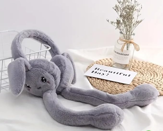 Earmuffs For Kids l Earms with Moving Rabbit Ears | Soft Woolen Plush Ear Warmer for Girls & Women | Windproof, Comfortable & Cute Winter Accessory |
