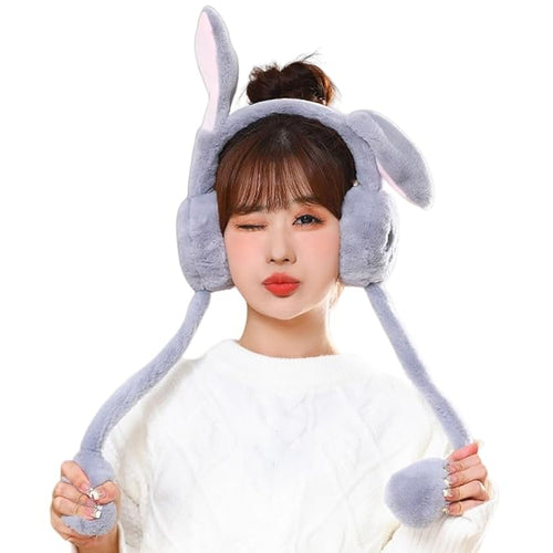 Earmuffs For Kids l Earms with Moving Rabbit Ears | Soft Woolen Plush Ear Warmer for Girls & Women | Windproof, Comfortable & Cute Winter Accessory |